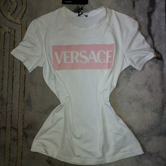 NWT Versace Pink Logo Cotton T-Shirt - Picture 3 of 7
